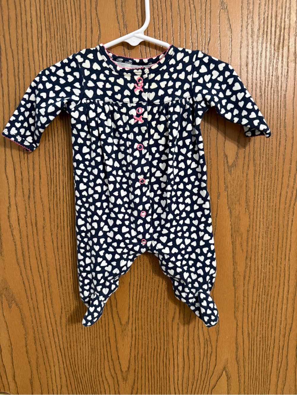 Carter's Navy Footed One-Piece with White Hearts and Pink Accents